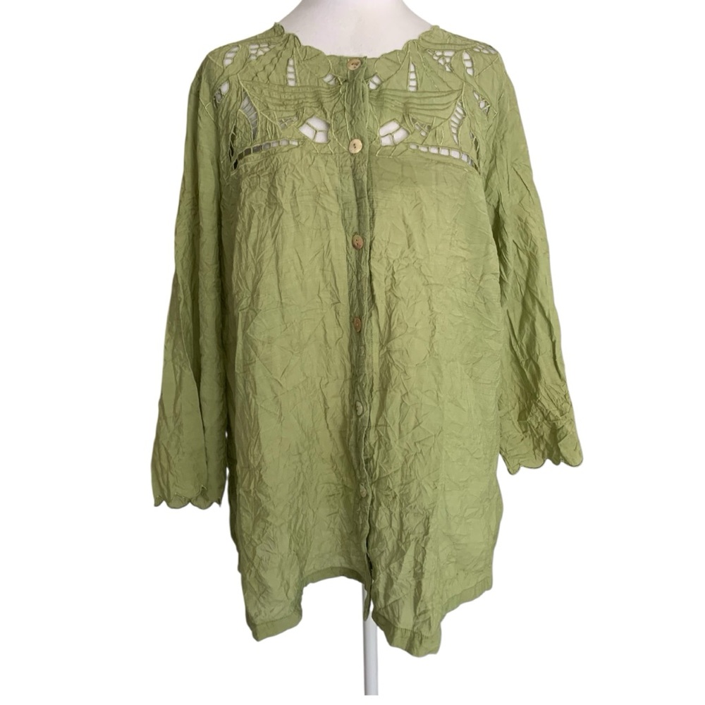 Citron Santa Monica 1X Women’s Light Green Laser Cut Bamboo Crepe Top Artsy